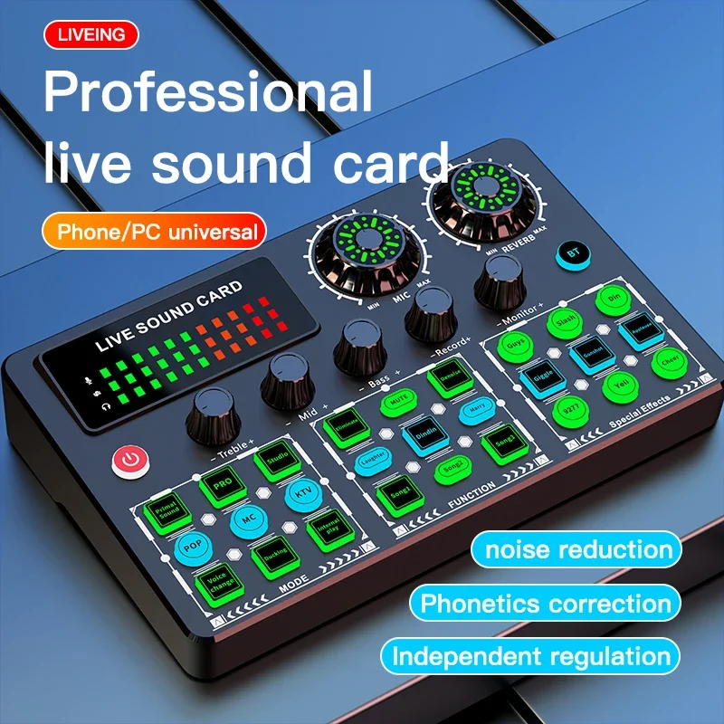 Live Sound Card Sound Mixer Podcast Karaoke Home Studio Record Professional Soundcard Bluetooth Microphone Mixer Voice Change