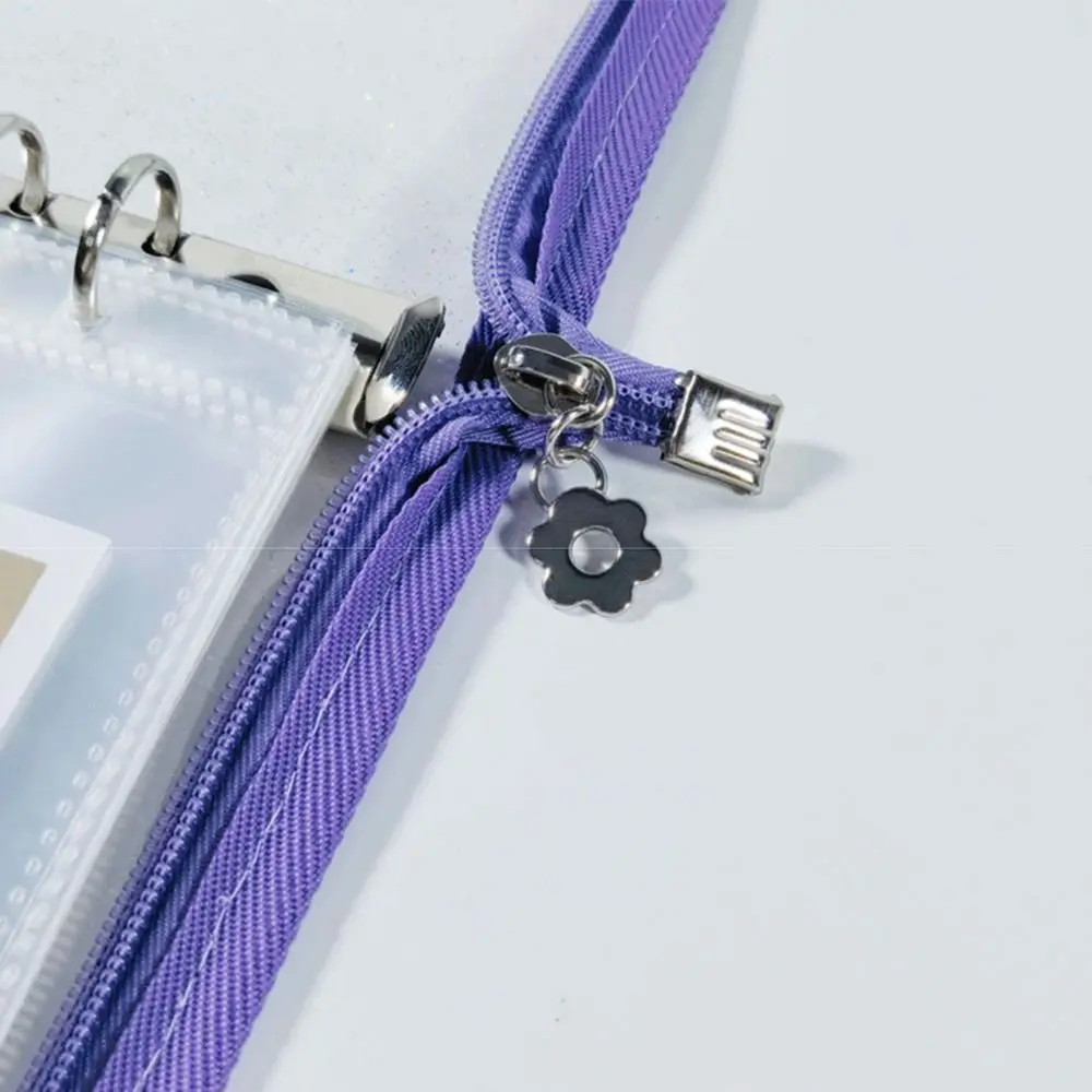 PVC 재사용 가능한 루스 리프 바인더 커버 반짝이 지퍼 클로저 투명 사진 앨..