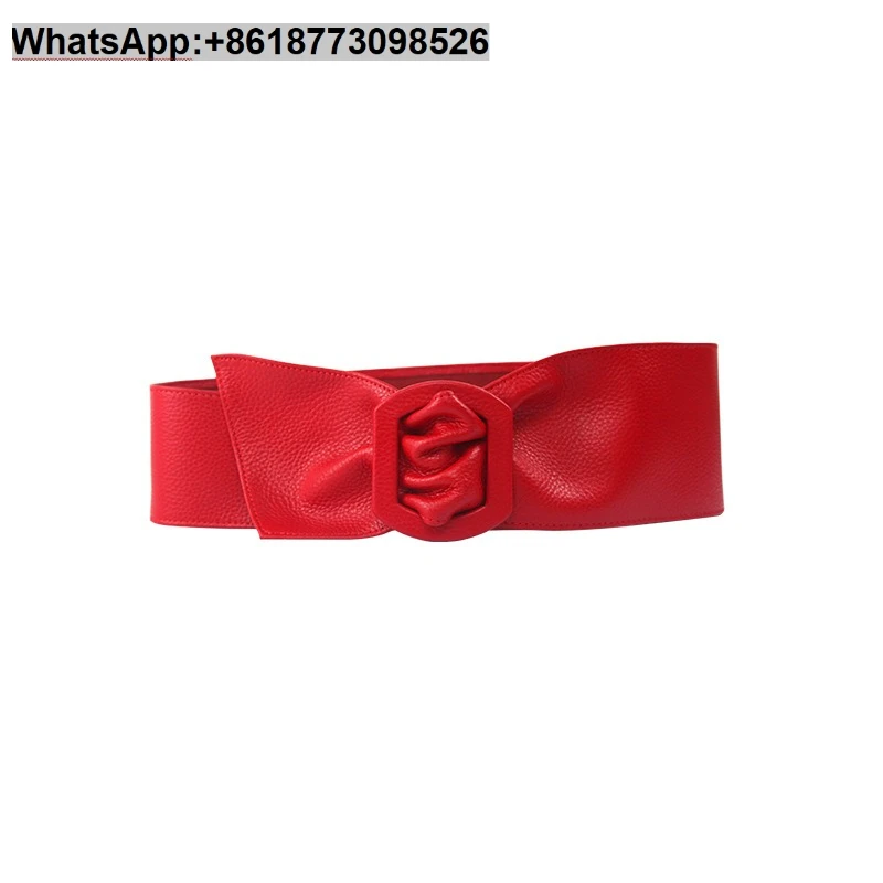 

2023 New Women's Head Layer Cowhide Wide Waist Cover Soft and Versatile Elegant Bow Ribbon Genuine Leather Belt