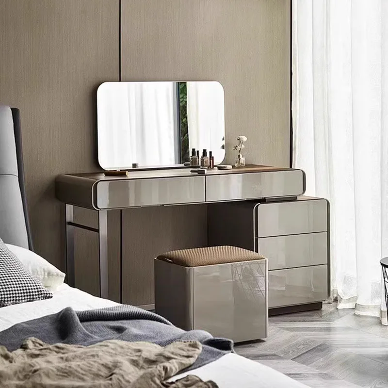 

Bedroom Drawers Dressing Table Modern Minimal Wood Hotel Drawer Makeup Table Mirror Women Cabinet Mesa Maquillaje Furniture