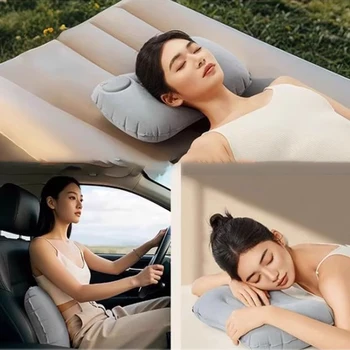Portable Camping Inflatable Square Pillow Driving Seat Neck  Back Support Office Lunch Break Pillow Press-in Inflation Valve