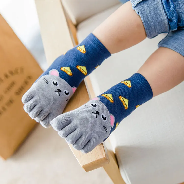 3 Pairs Kids Toe Socks Cute Cartoon Five Finger Socks Girls Boys  Kawaii High Quality Cotton Children Baby Socks Autumn Winter 4