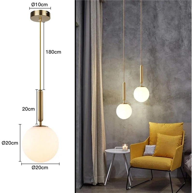 LED Modern Pendant Light Luxurious Gold Glass Ball Lampshade Hanging Lights Fixtures For Dining Room Bedroom Decoration Lamp