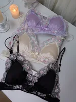 MOYISU filles soutien-gorge français mince Triangle tasse violet broderie lumière luxe soie Sexy pur désir dentelle ensemble de sous-vêtements 4