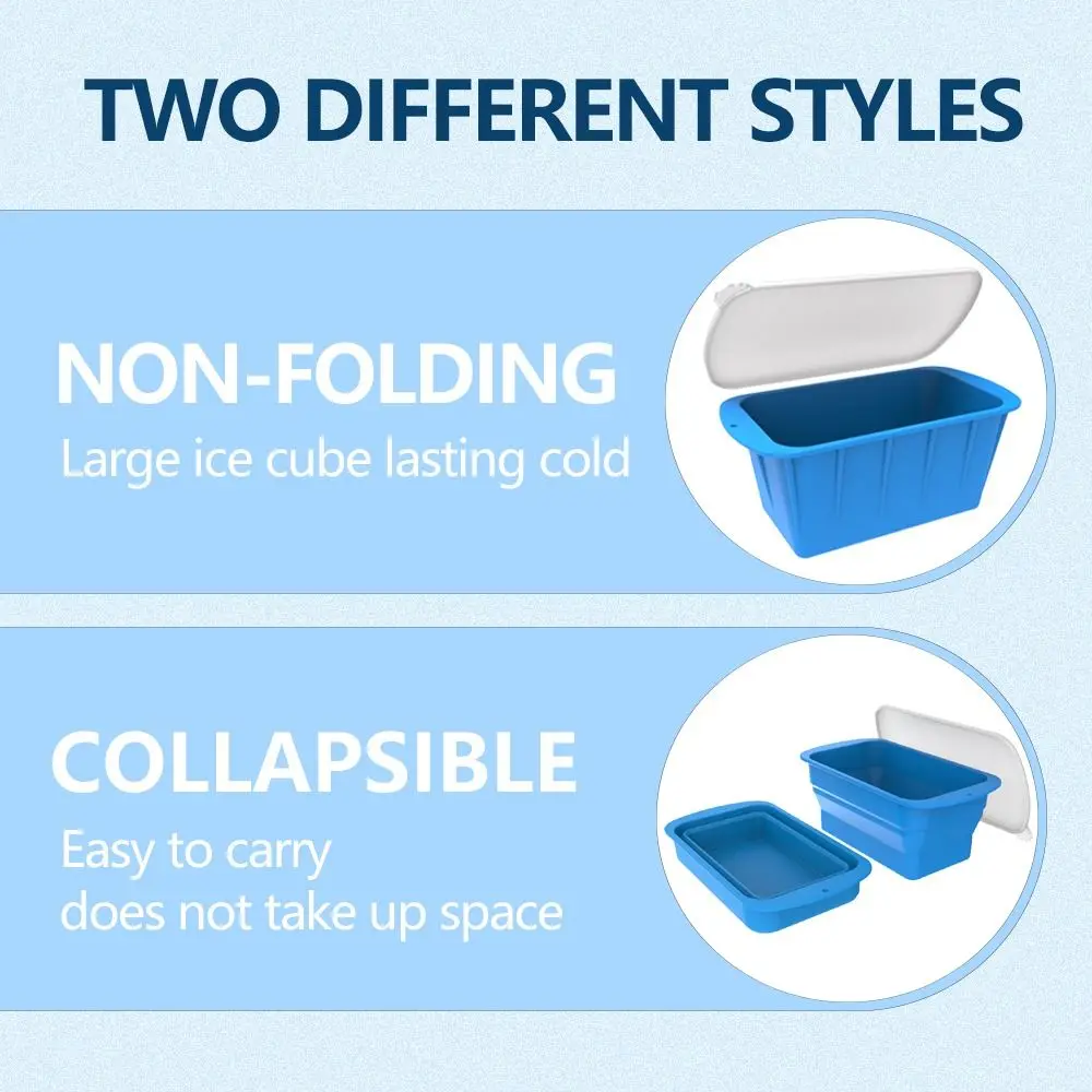 Reusable Ice Block Mold Foldable with Lid Ice Bath Silicone Box Extra Large Large Grid Mould