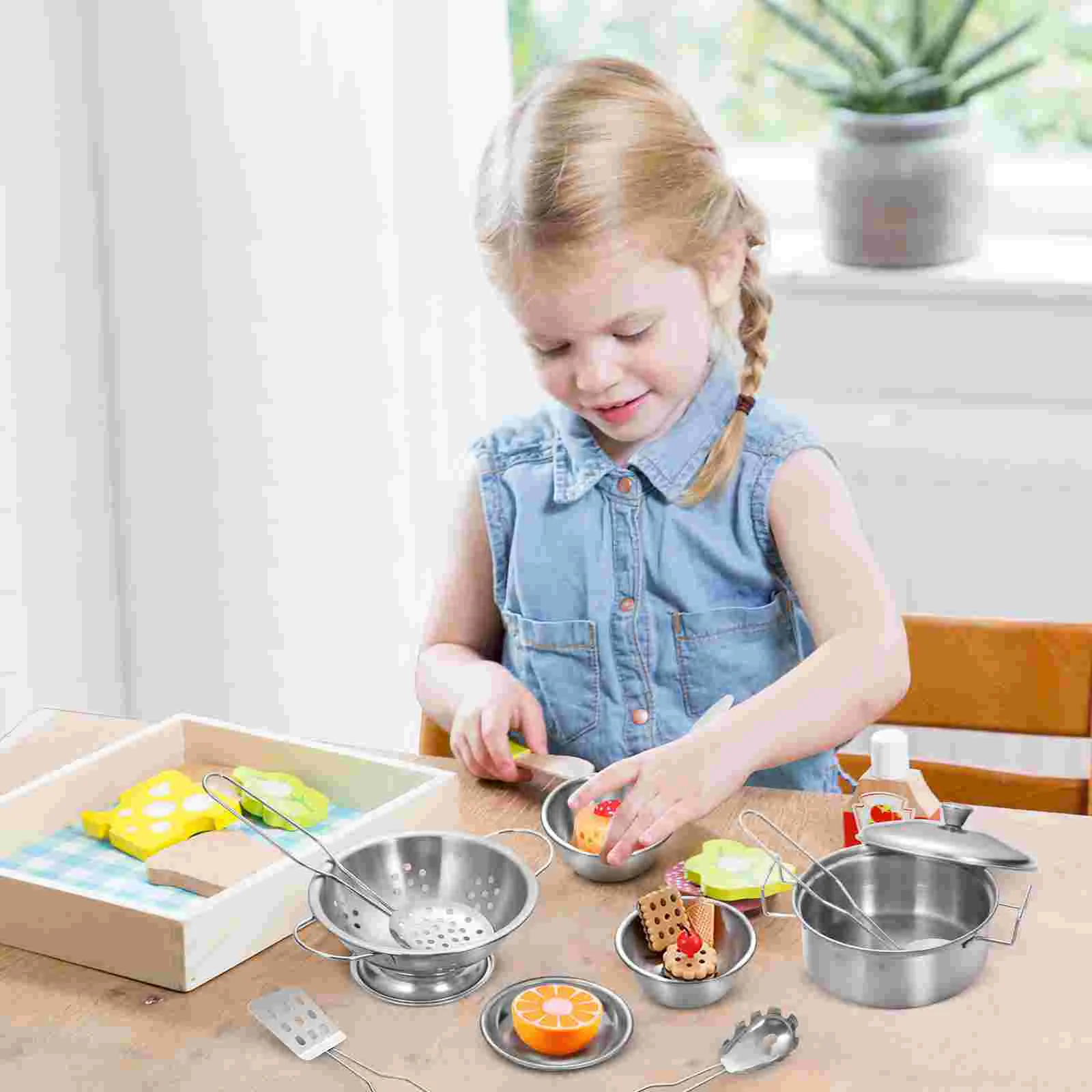 Stainless Steel Cookware Pots Pans Kids Children’S Toy For Girls Mini Pretend Kitchen Toys, Super Shatterproof Tableware 2