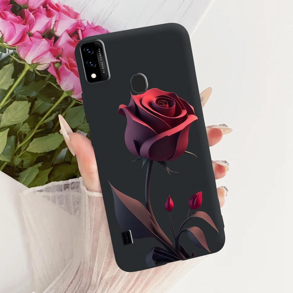 Charming Floral Butterfly Cat Black Silicone Phone Case
