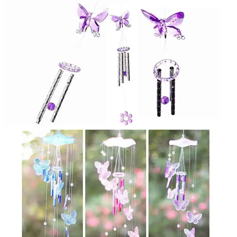 Creative Crystal Butterfly Mobile Wind Chime Bell Garden Ornament Gift Yard Garden Living Hanging Decor Art Home Decoration