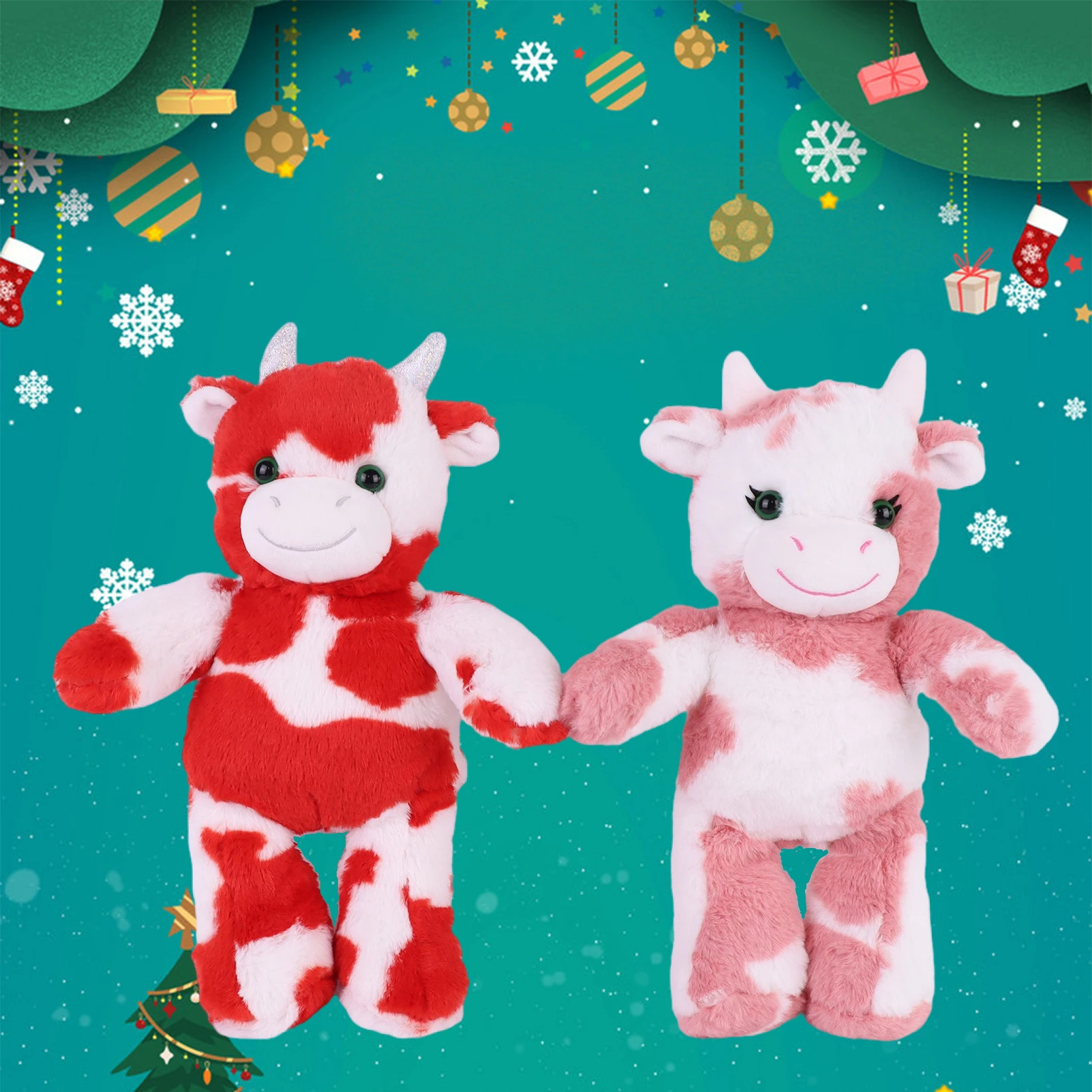 

38cm/14.96in Strawberry Cow Plush Toy Spotted Cow Soft Stuffed Animal Doll Home Decoration Party Favors Christmas Gift Halloween