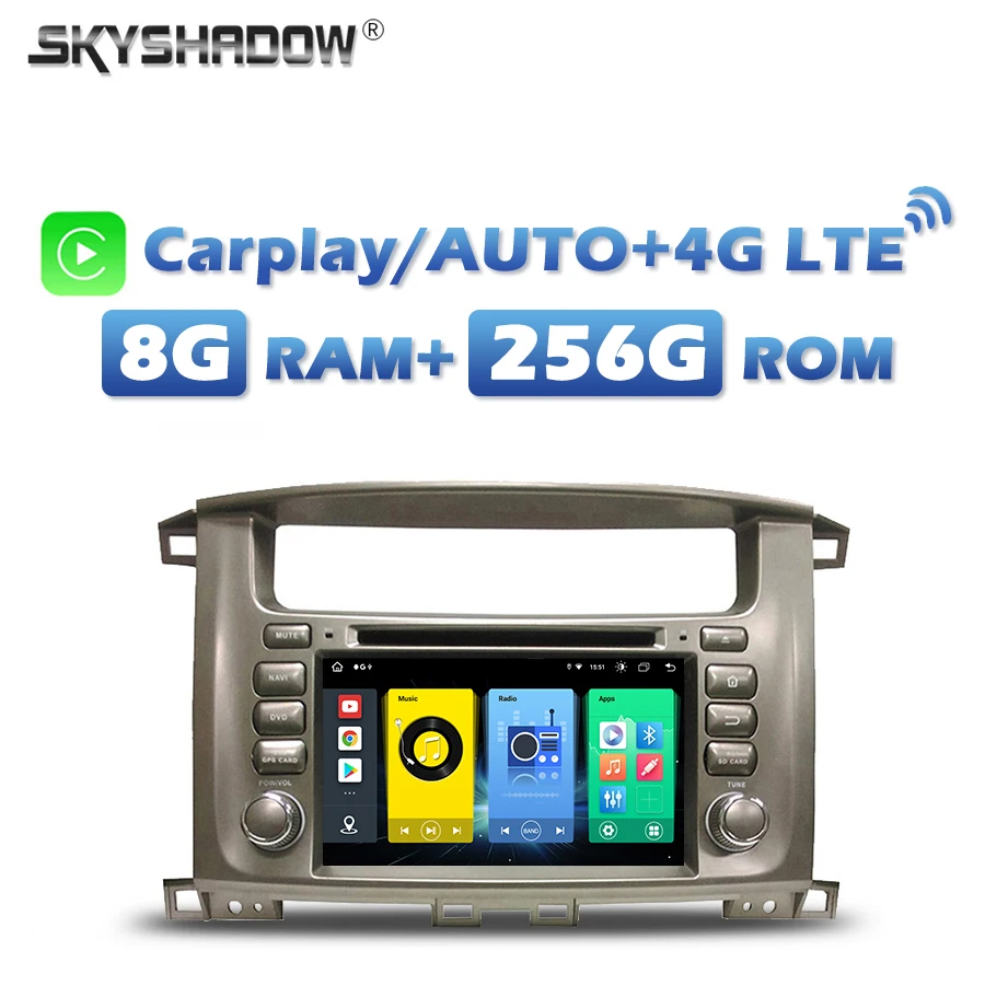 

360 4G SIM Carpaly Авто Android 8. 0 8G + 13,0G автомобильный DVD-плеер Wifi Bluetooth RDS радио GPS для Toyota Land Cruiser 256 100-2003