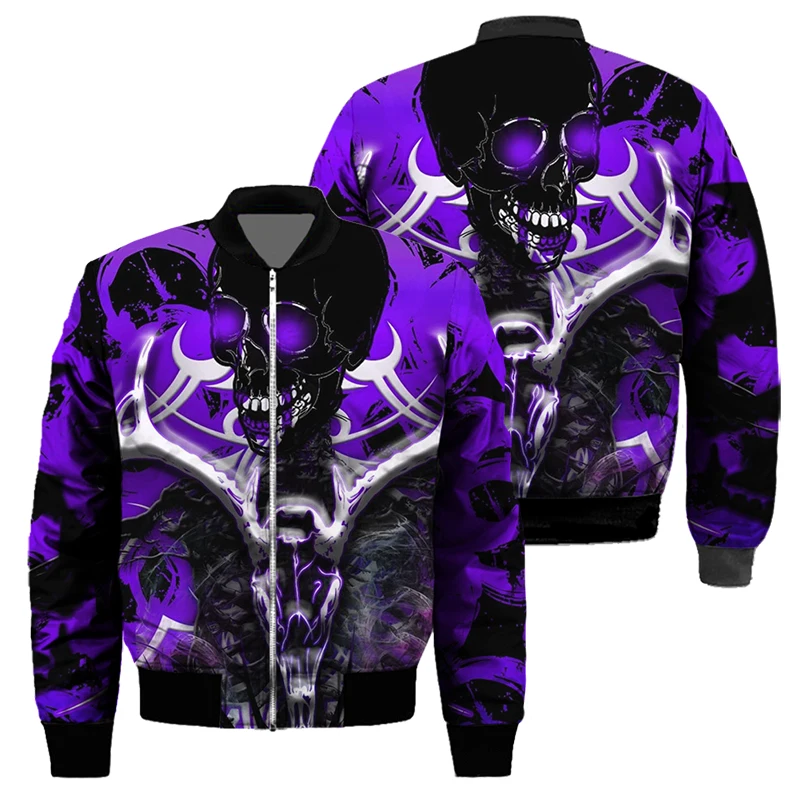 3D digital printed bomber jacket for men's autumn and winter clothing plus versized sportswear long sleeved casual skull jacket