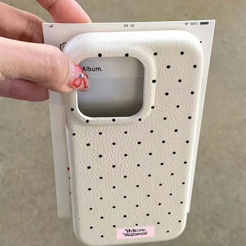 Coque en silicone à motif Lichee avec étiquette à points circulaires noirs, étui pour iPhone 17, iPhone 16 15 Pro Max 14 Plus 13 12 11 XS Max XR