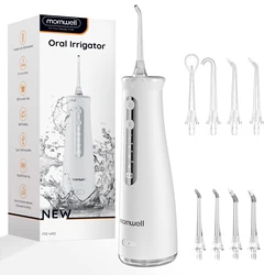 Portable Cordless Water Flosser - Rechargeable Oral Irrigator with 4 Jet Tips and Multiple Modes, 260ML Reservoir, IPX7 Waterproof Design (White Set 1)