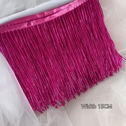 Elegant Grey Blue Tube Tassel Lace Trim with Beaded Embellishments - 15CM Wide for Wedding and Evening Dresses (Dark rose 15CM)