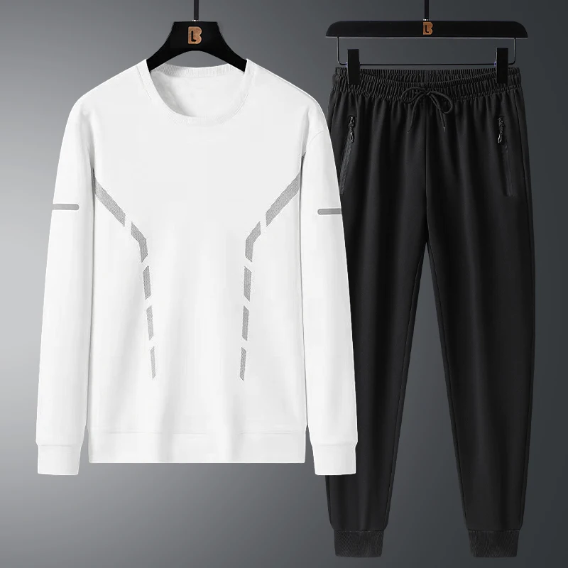 

Elegant Fashion Harajuku Slim Fit Ropa Hombre Loose Casual All Match O Neck Insert Long Sleeve Sweatshirt Solid Trousers Sets