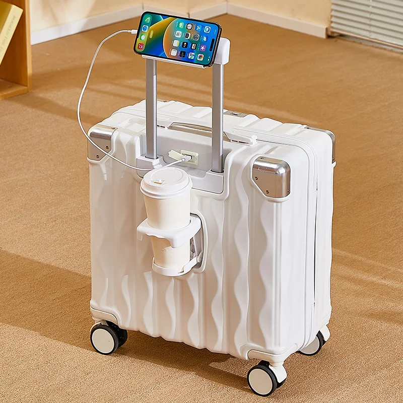 Valise cabine à code avec port usb et porte-gobelet intégrés_voghion.com