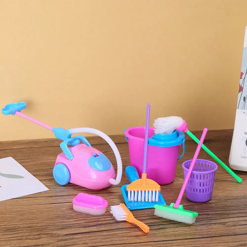 2세트의 사실적인 미니 청소 도구, 플레이하우스 어린이들을 위한 역할놀이 활동 교육용 역할극 세트, 재미있는 집안일 학습