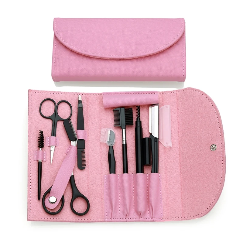 8Pcs Beauty Makeup Set Eyebrow Trimmer Shaver for Razor Brow Shaper Scissors Eyebrow Pen Brush Comb Face Tweezer for Mak