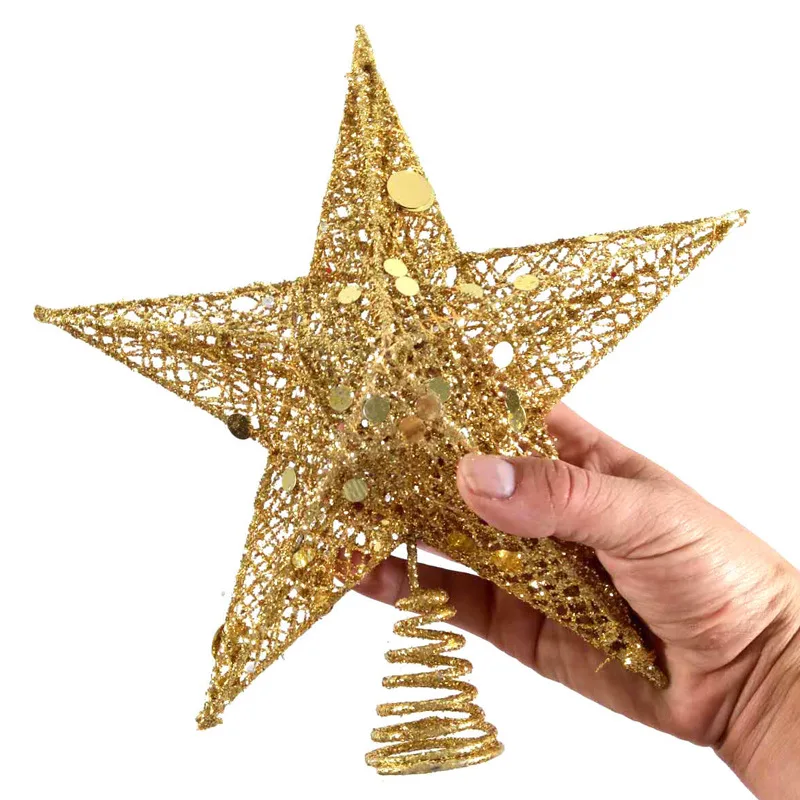 Golden Christmas Tree Top Star Iron Art Hollow Five Pointed Star Christmas Tree Top Festive Atmosphere Decoration christmas tree decoration christmas star decoration