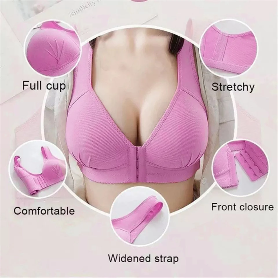 Push Up Bra For Big Breasts Front Buckle Lift Wirefree Front Closer Underwear Bra Women Comfortable Bras