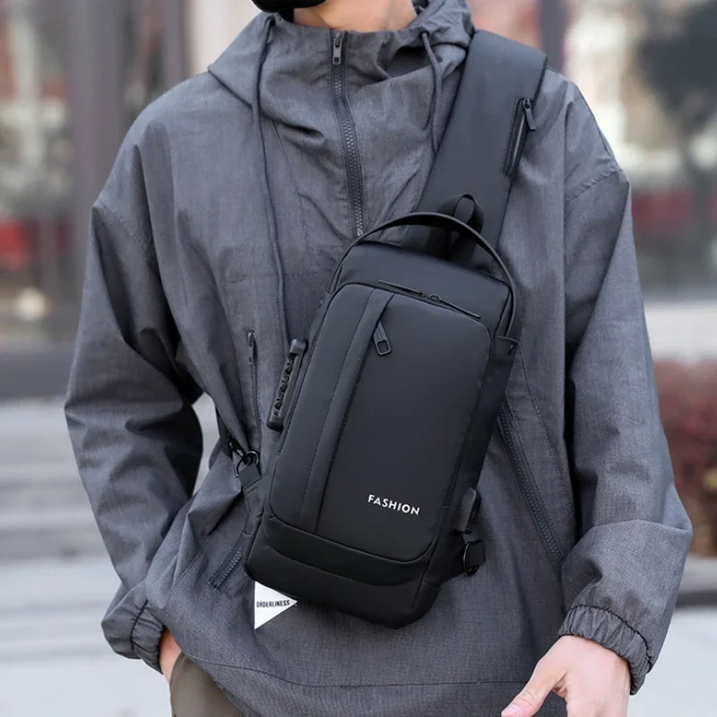Men's Bag Password Lock Anti-theft USB Shoulder Bag Man Crossbody Bag Travel Backpack Sling Chest Bags Pack Messenger Pack