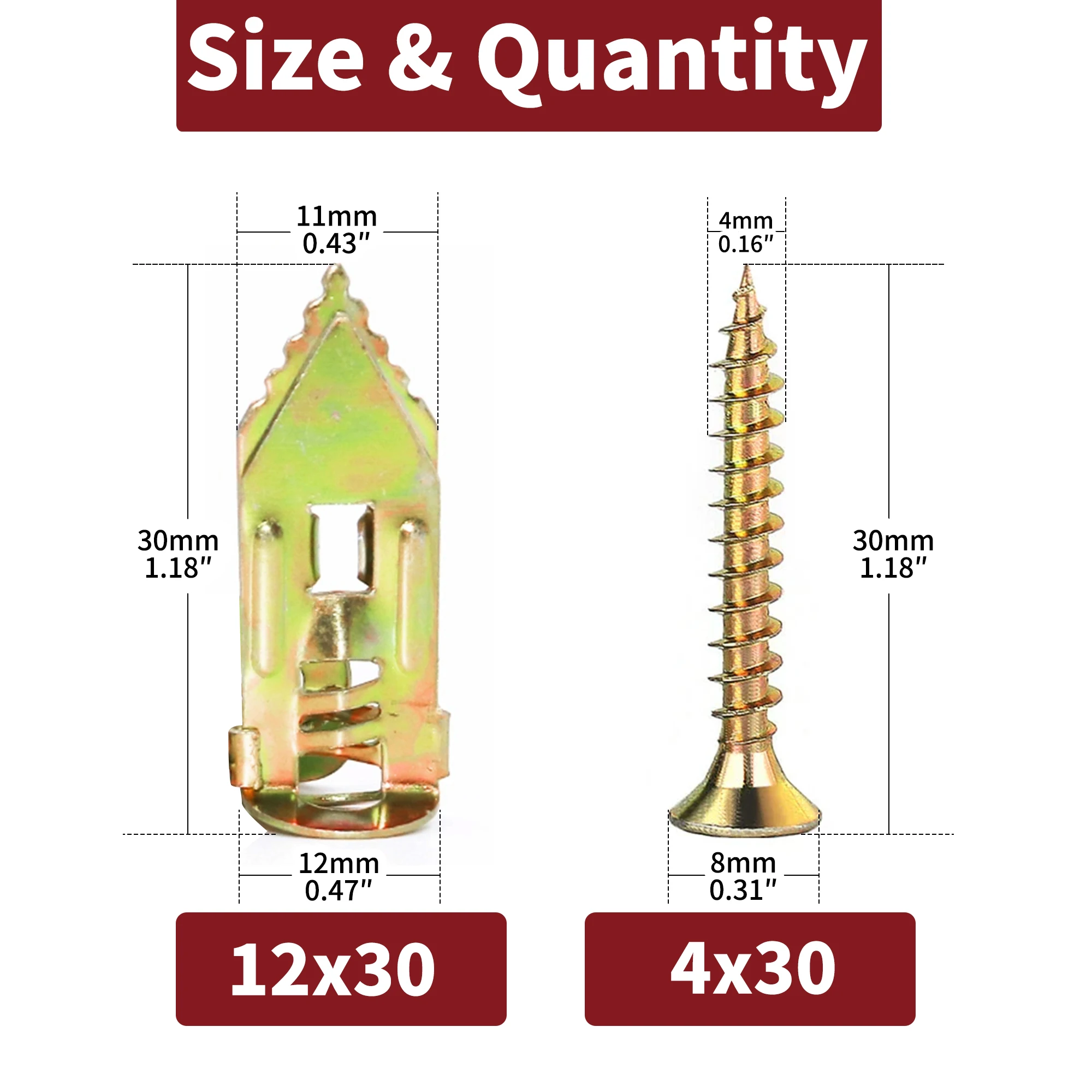 100pcs Drywall Anchor Kit Self Drilling Drywall Anchors with Screws Expansion Nail Self-Tappe Screw 12X30mm