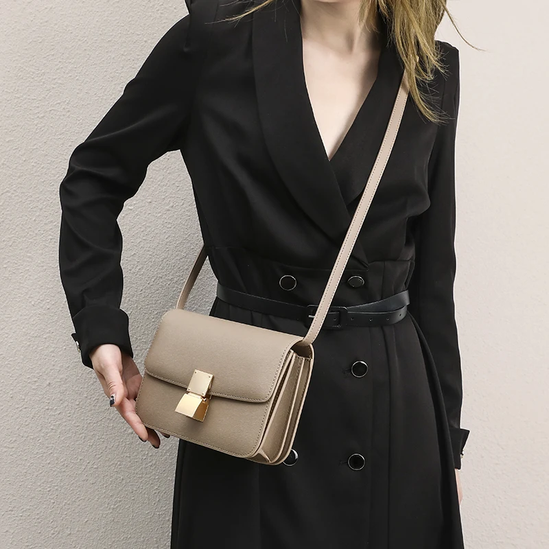Factory Genuine Leather Ladies Tofu Bag Luxury Design Handbag Purse Small Shoulder Brand Bags Gray Crossbody Bags For Women leather handbag,women handbags,crossbody bags