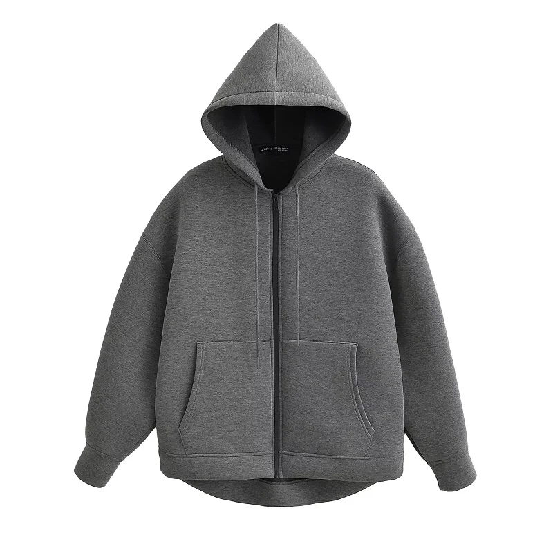 TRAF Grey Women's Outerwears Bomber Varsity Jacket Coat 2024 Spring Autumn Ladies Fashion Casual Long Sleeve Black Jackets 4