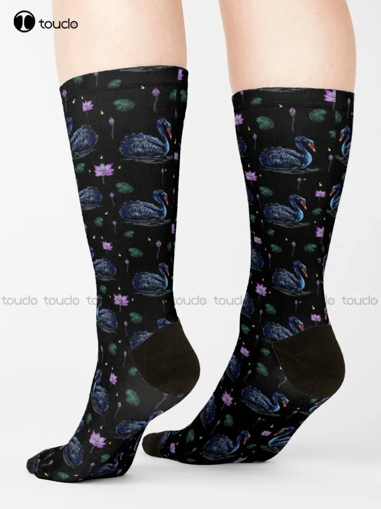 

Black Swans In Lily Pond Socks Cute Socks Personalized Custom Unisex Adult Teen Youth Socks Breathable Cotton 360° Digital Print