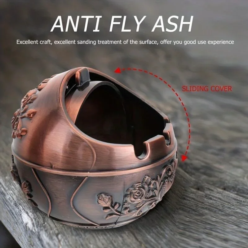 Metal Ashtray Metal Ashtray Smoking Windproof Vintage Lid Ornament Retro Cigarette Metal Decorative Gadgets Cigarettes Table