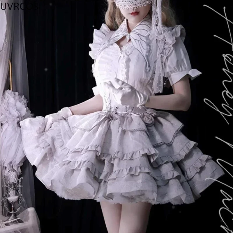 Japanese Victorian Gothic Lolita Dress Women Punk Style Rose Bow Sleeveless Bandage Strap Dresses Harajuku Y2k Party Mini Dress lolita dress lolita cosplay costumes