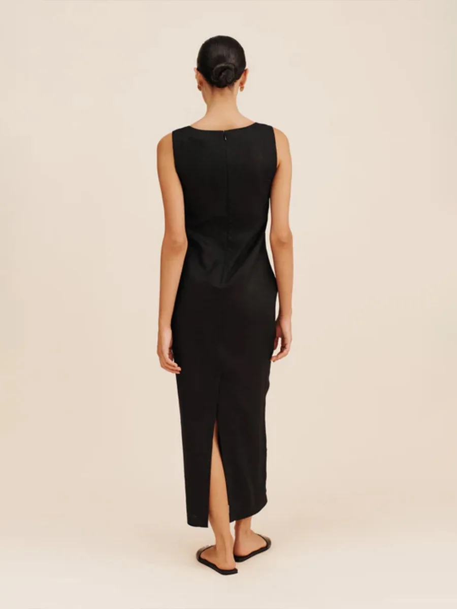 Bornladies Cotton Linen Solid Color Square Neck Suspender Dress Women's Fashion Slim Fit Long Dress Summer New Women's Clothing