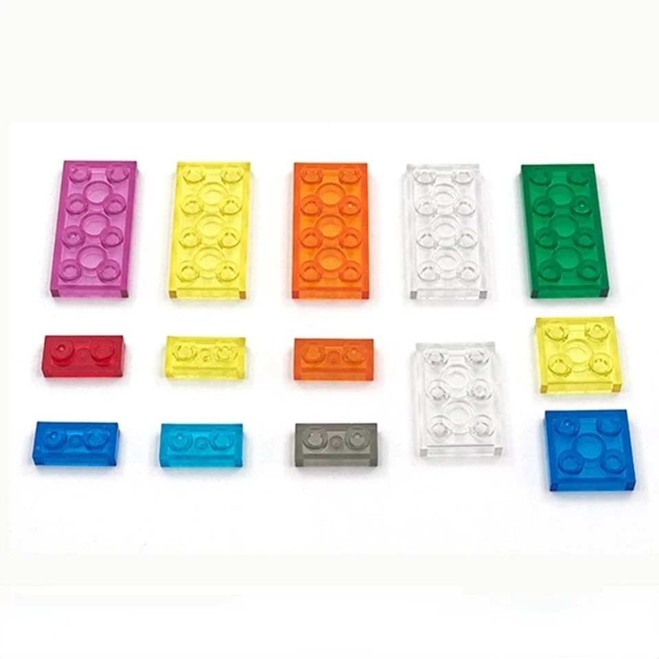 MOC 작은 입자 투명 얇은 짧은 벽돌 블록, 액션 피규어 친구 블록, 어린이용 장난감, 100g, 1X2, 2X2, 2X4