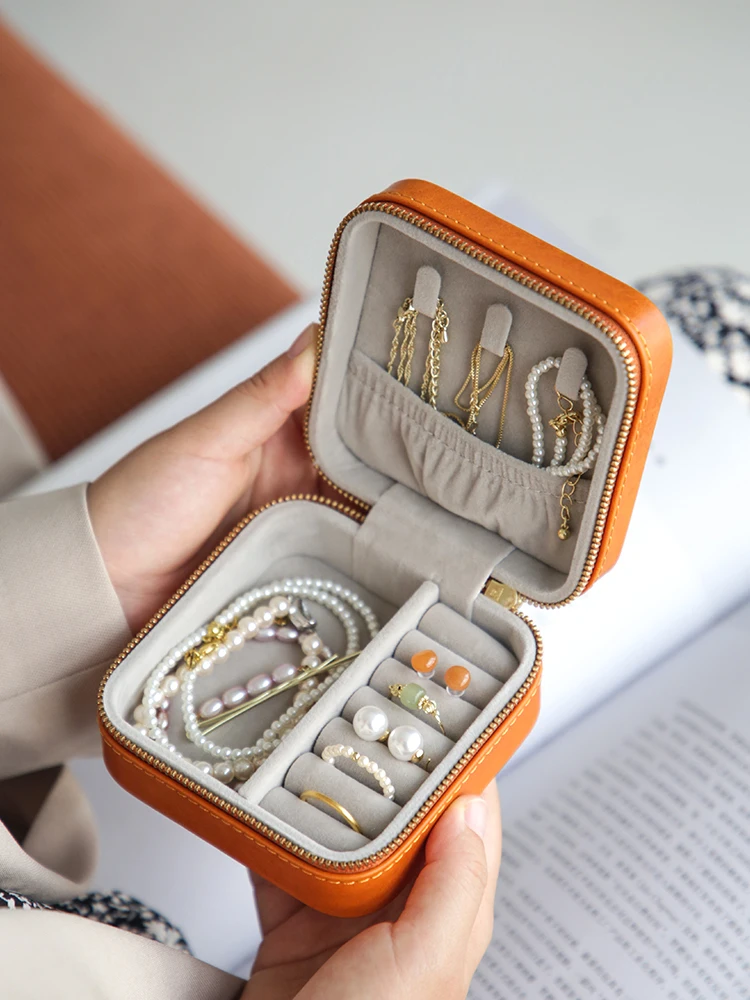 디자이너 수제 천연 가죽 여성용 소형 보석함 빈티지 진짜 소가죽 여성 반지 귀걸이 목걸이 보관함