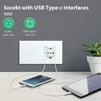 BSEED 1/2/3Gang Touch Light Switch 1Way Simple Sensor Switch Type-c USB Sockets EU Standard Glass Panel Blue Backlight 10A White - Image 3