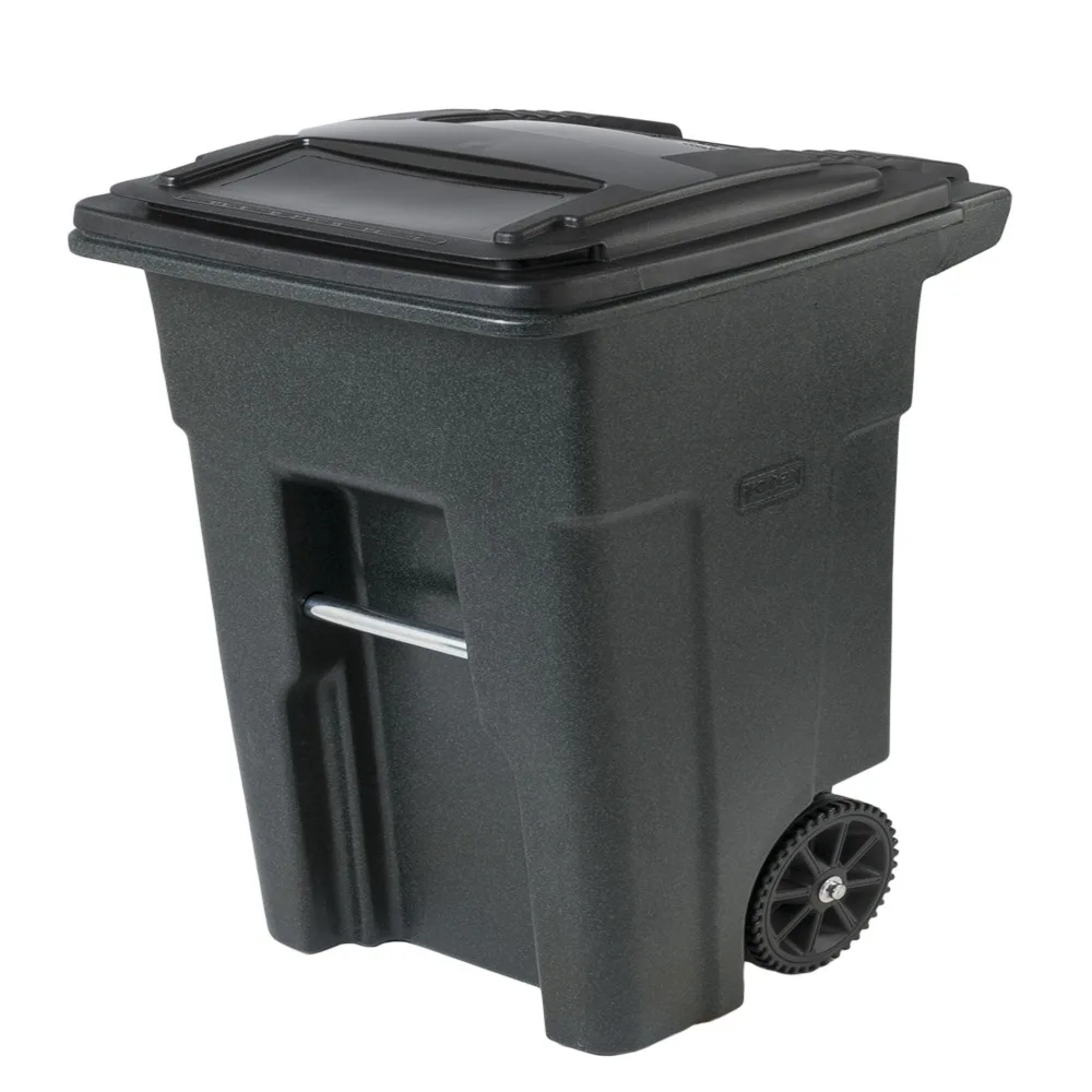 

32 Gal. Trash Can Greenstone with Wheels and Lid