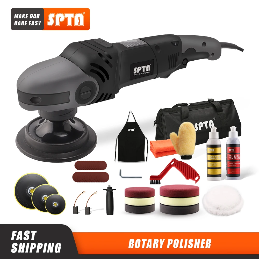

SPTA 5 Inch Rotary Buffer Polisher Electric Buffing Polishing Machine Polisher&Polishing Pad Set For Auto Buffing and Polishing