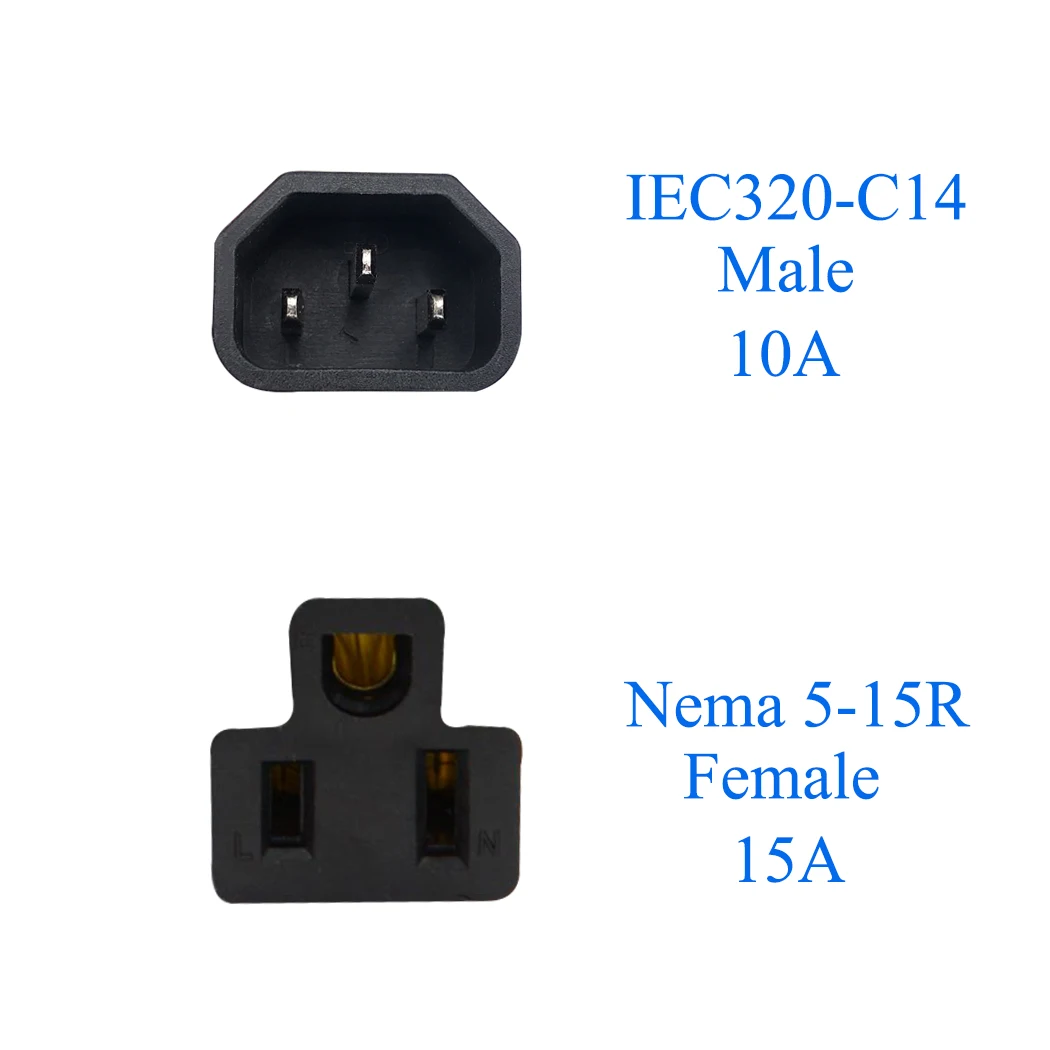 Adaptateur ca IEC 320 C14 à Nema 5-15R, fiche de conversion d'alimentation IEC 3 broches mâle vers US femelle pour serveur de salle informatique