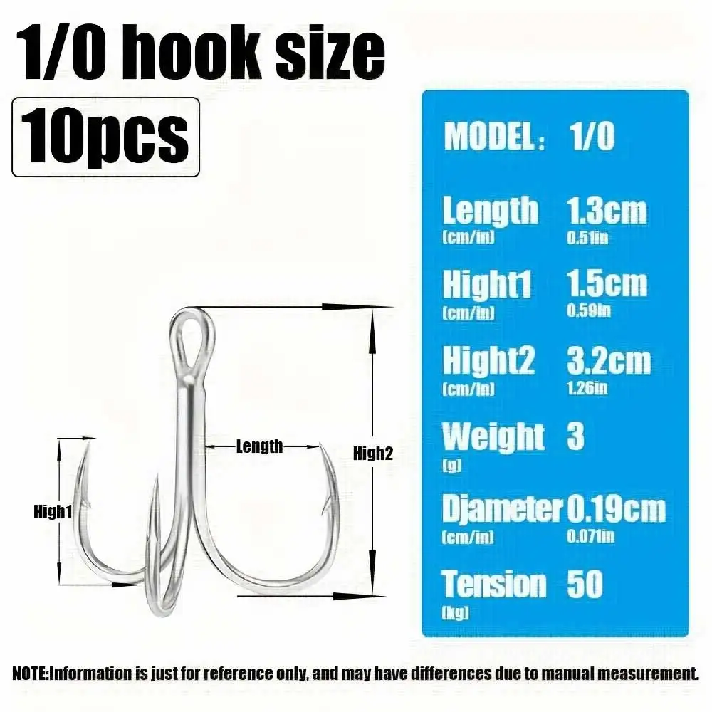 10 hameçons triples Cazulo acier inoxydable renforcé - Pour pêche en eau douce et mer
