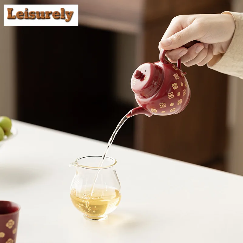Lambent Red Treasure Flower Tea Set Complete Set Handmade Tea Ceremony Set Teapot And Tea Cup Set Cha Equipment Collection Craft