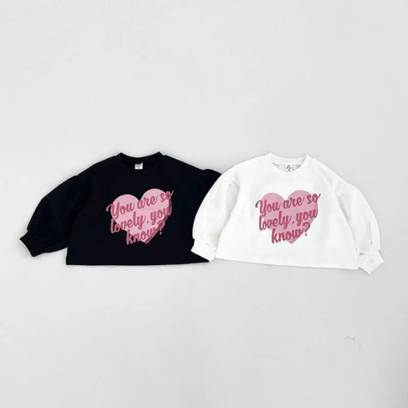 Girl Sweatshirt Kids Autumn Long Sleeve Letter Heart Print Loose Pullover Tops