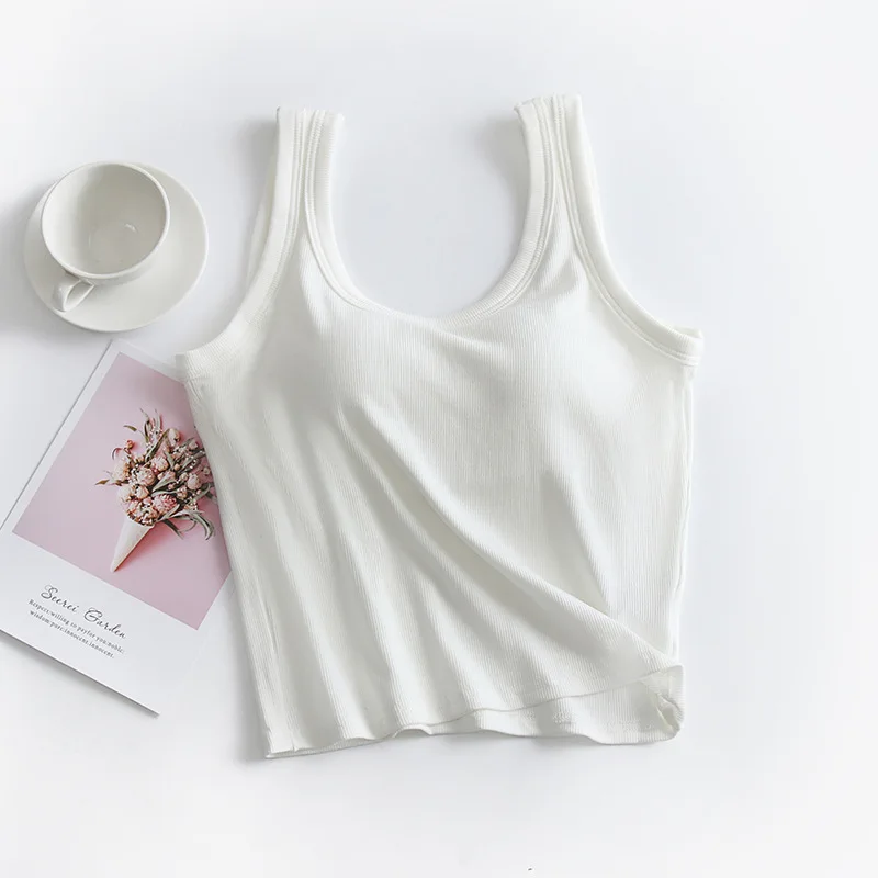 Sommer Hosenträger Weste für Frauen Brust polster einteilige Pyjama Tops Unterwäsche unten BH Top sexy modal bequemes T-Shirt – Detail 5