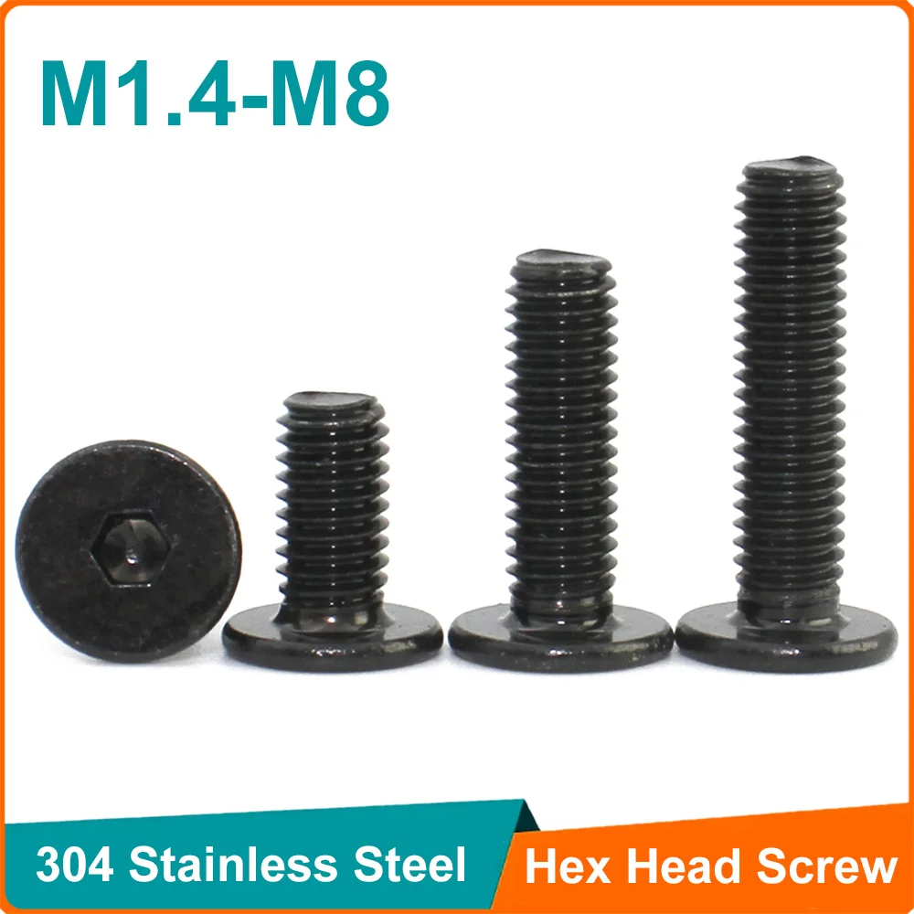 

5-50pcs Black 304 Stainless Steel M1.4 M1.6 M2 M2.5 M3 M4 M5 M6 M8 Hex Socket Ultra Thin Super Low Flat Head CM Allen Cap Screw