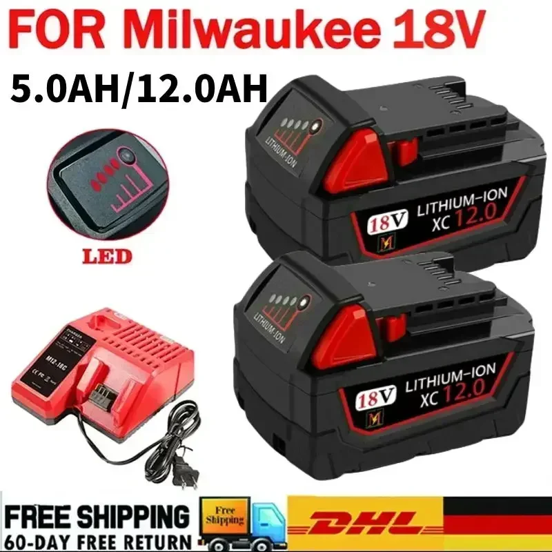 

18V 12.0Ah Replacement for Milwaukee M18 XC Lithium Battery 48-11-1860 48-11-1850 48-11-1840 48-11-1820 Rechargeable Batteries