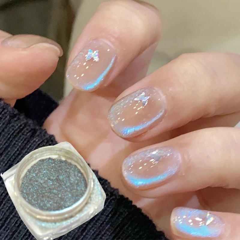 1Box Ocean Blue Tears Cat Magnetic Nail Powder Aurora Glass Crystal Glitter Dust Magnetic Shining Pigment Manicure Decorta DIY