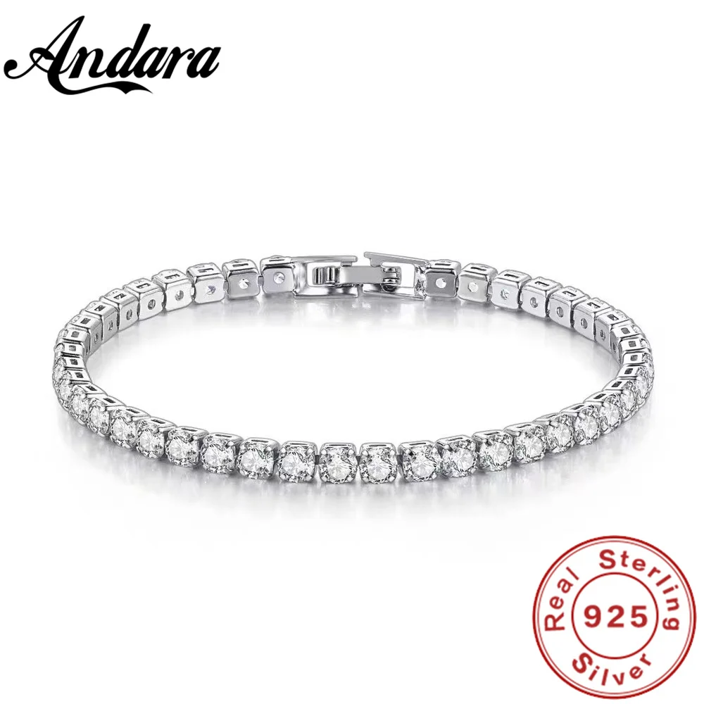 

925 Sterling Silver Bracelet Zircon Chain Bracelet For Women Fashion Simple Engagement Wedding Glamour Jewelry 4MM 17.5CM