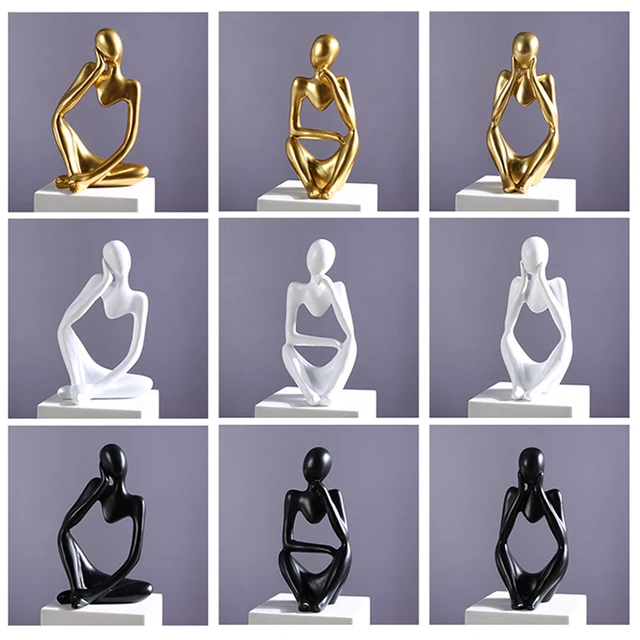 Statue de Penseur en Résine à Collectionner, Sculpture d'Art Abstrait, Ornements de Bureau, Cadeaux de Noël, Décoration de Maison pour Étagère d'Étude de Bureau, 3 Pièces 5