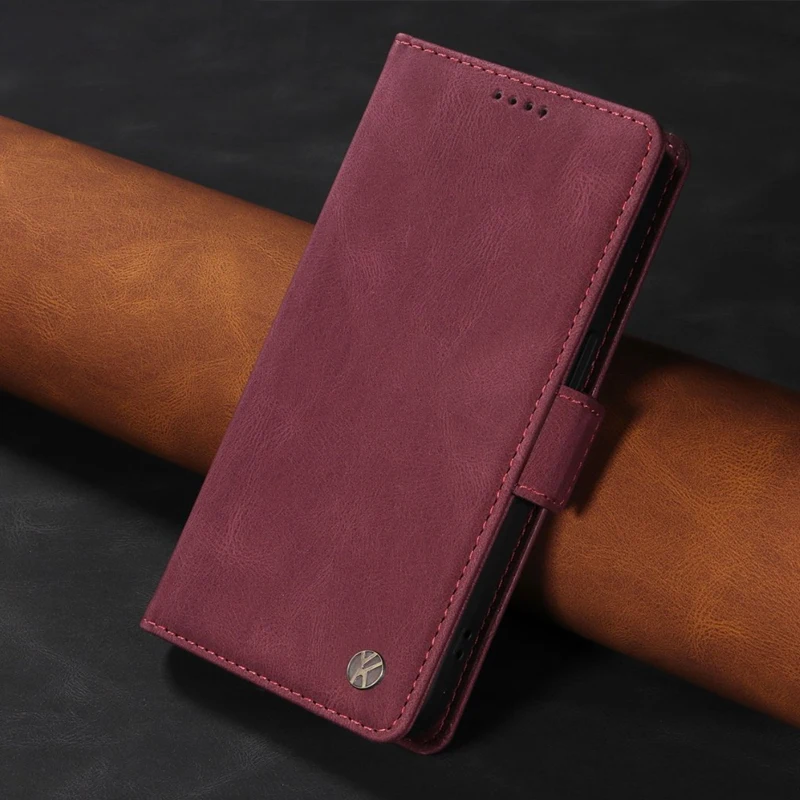 Litchi-Textured Leather Flip Wallet Case with Side Buckle