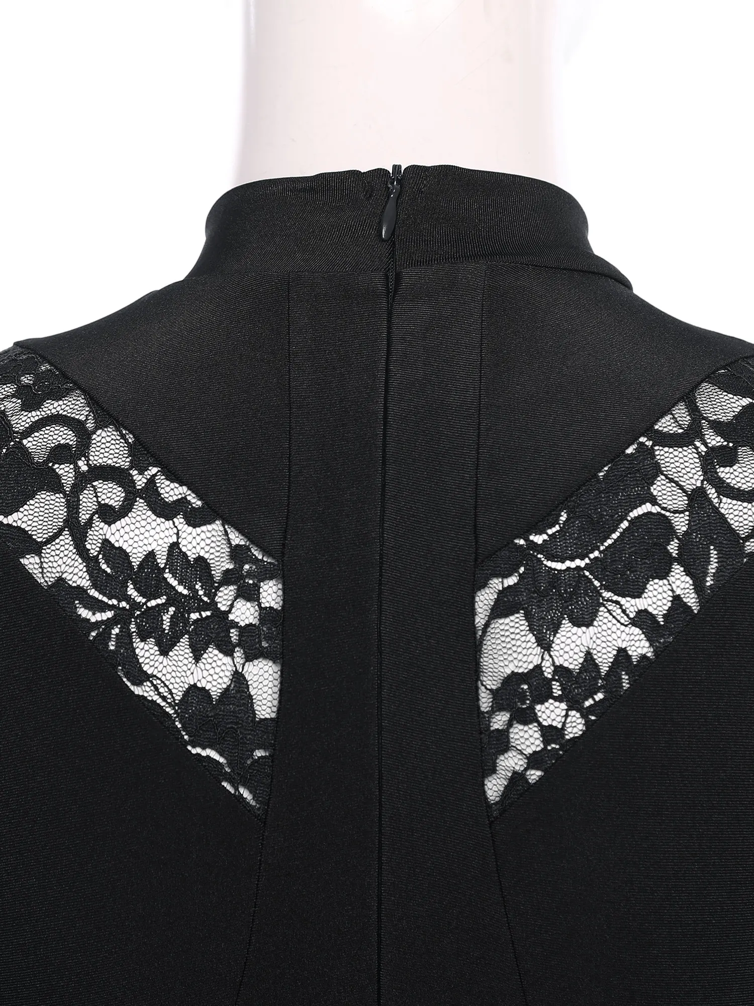 Lyrisches Tanz-Trikotkleid für Damen, Blumenspitze, Netzstoff, Spleißrock, Stehkragen, ärmellos, einteiliges Kleid, zeitgenössisches Tanzkostüm – Detail 14