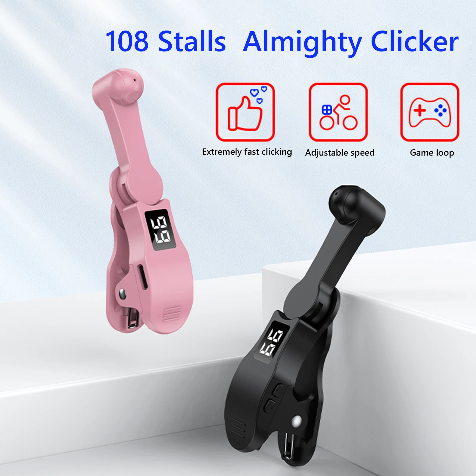 Digital Auto Screen Clicker Automatic Phone Screen Tapper 108 Gears USB Simulated Finger Clicking Simulator for Smart Phone Apps